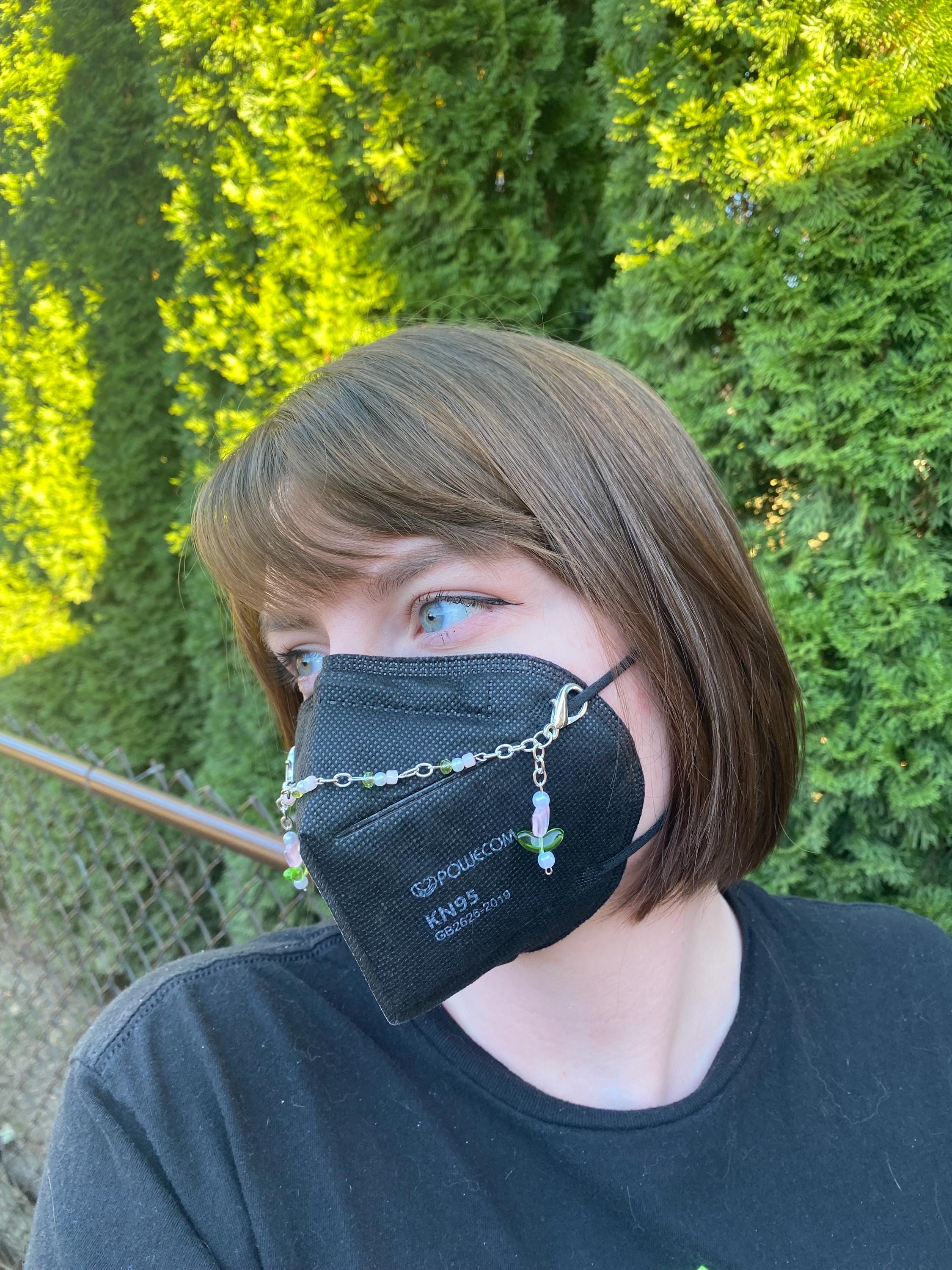 Ethereal Pink Flower And Pearl Mask Chain