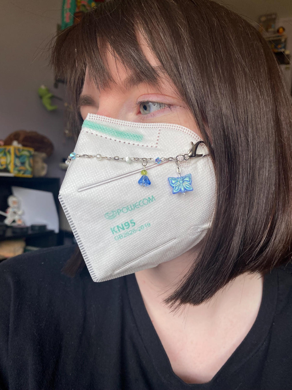 Baby Blue Butterflies Mask Chain