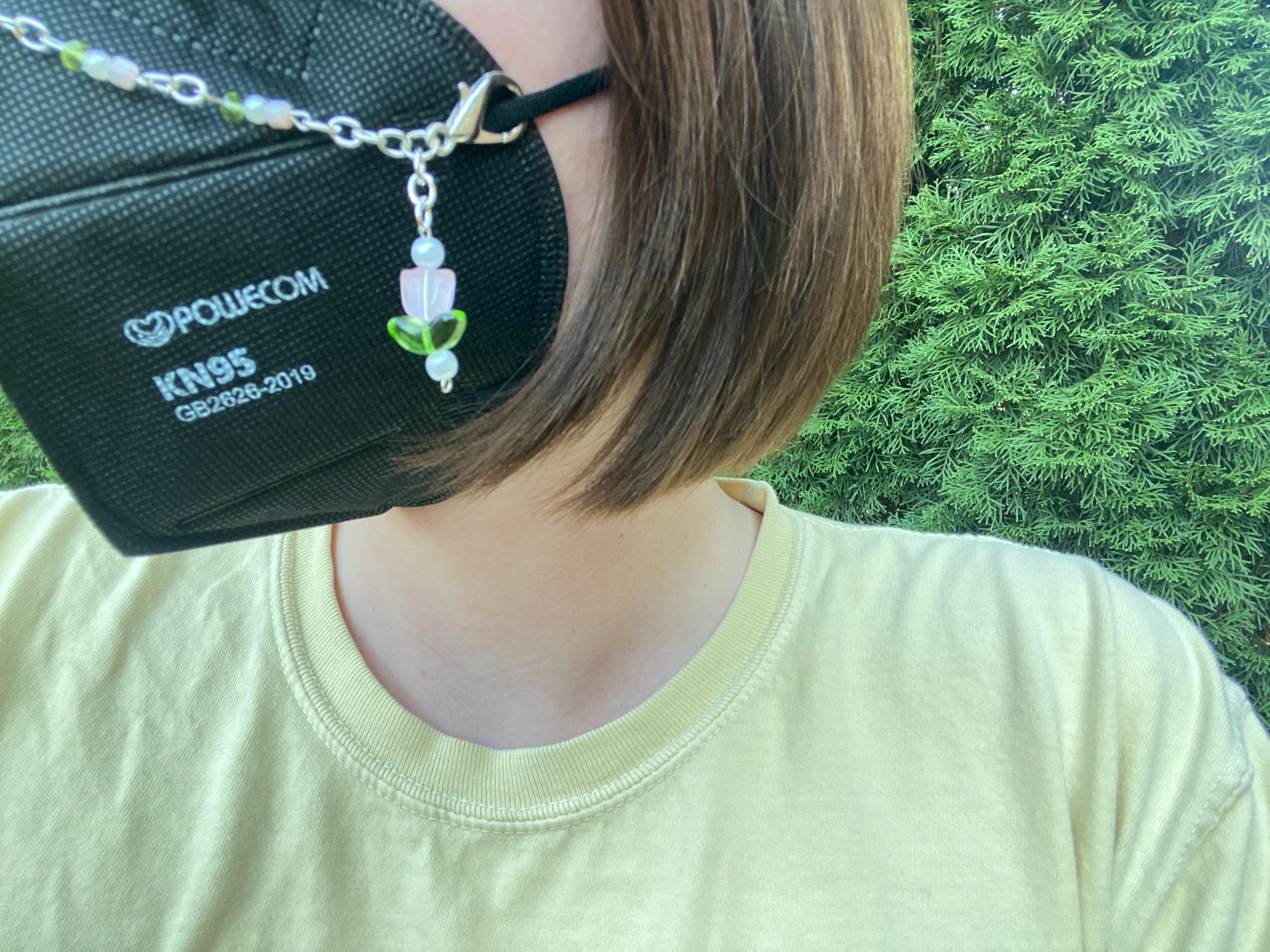 Ethereal Pink Flower And Pearl Mask Chain