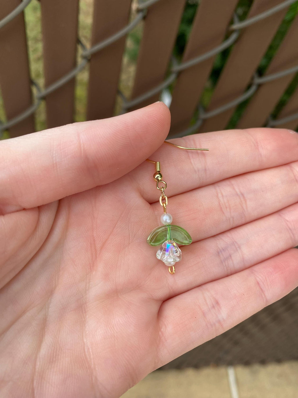 Iridescent Bellflower Flower Pearl Earrings