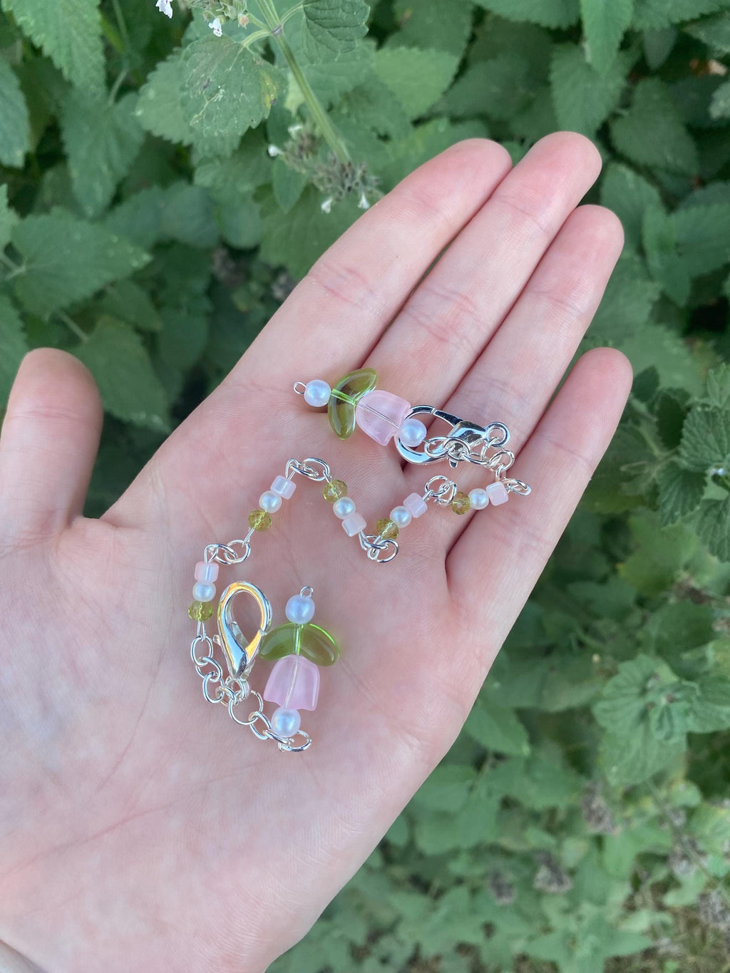 Ethereal Pink Flower And Pearl Mask Chain