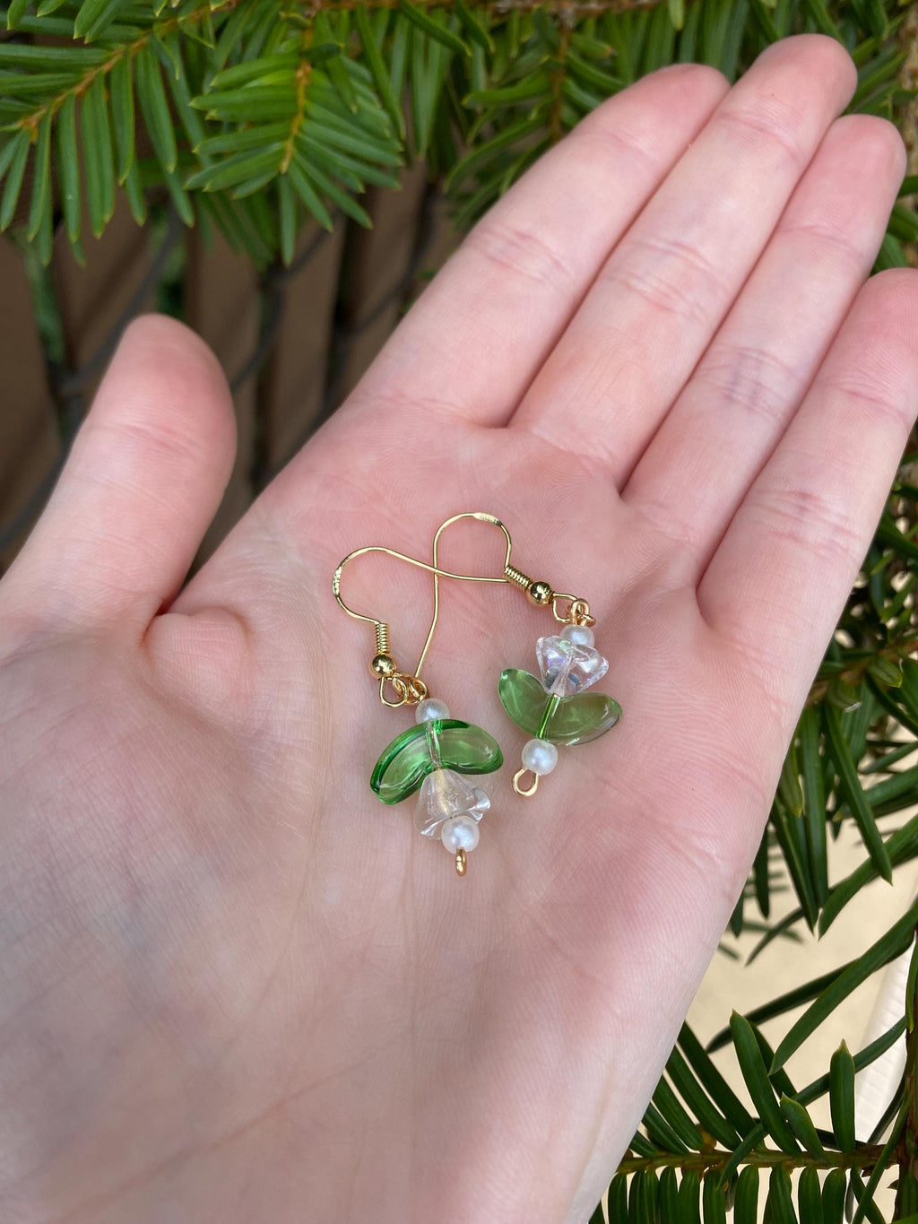 Iridescent Bellflower Flower Pearl Earrings