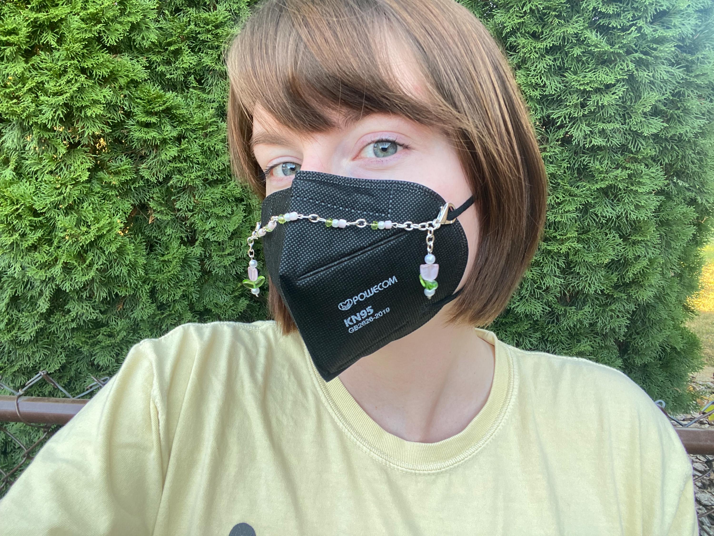 Ethereal Pink Flower And Pearl Mask Chain