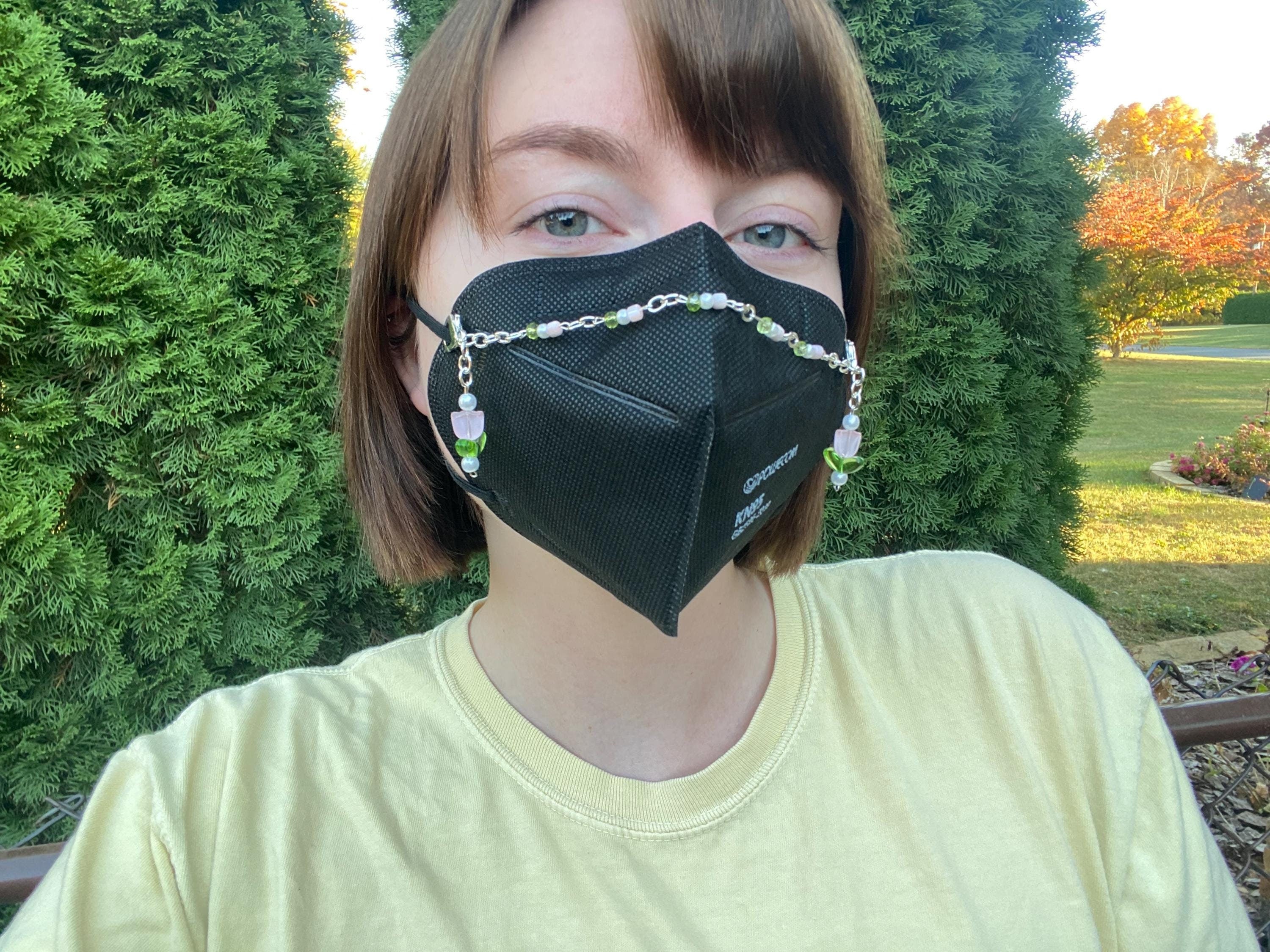 Ethereal Pink Flower And Pearl Mask Chain